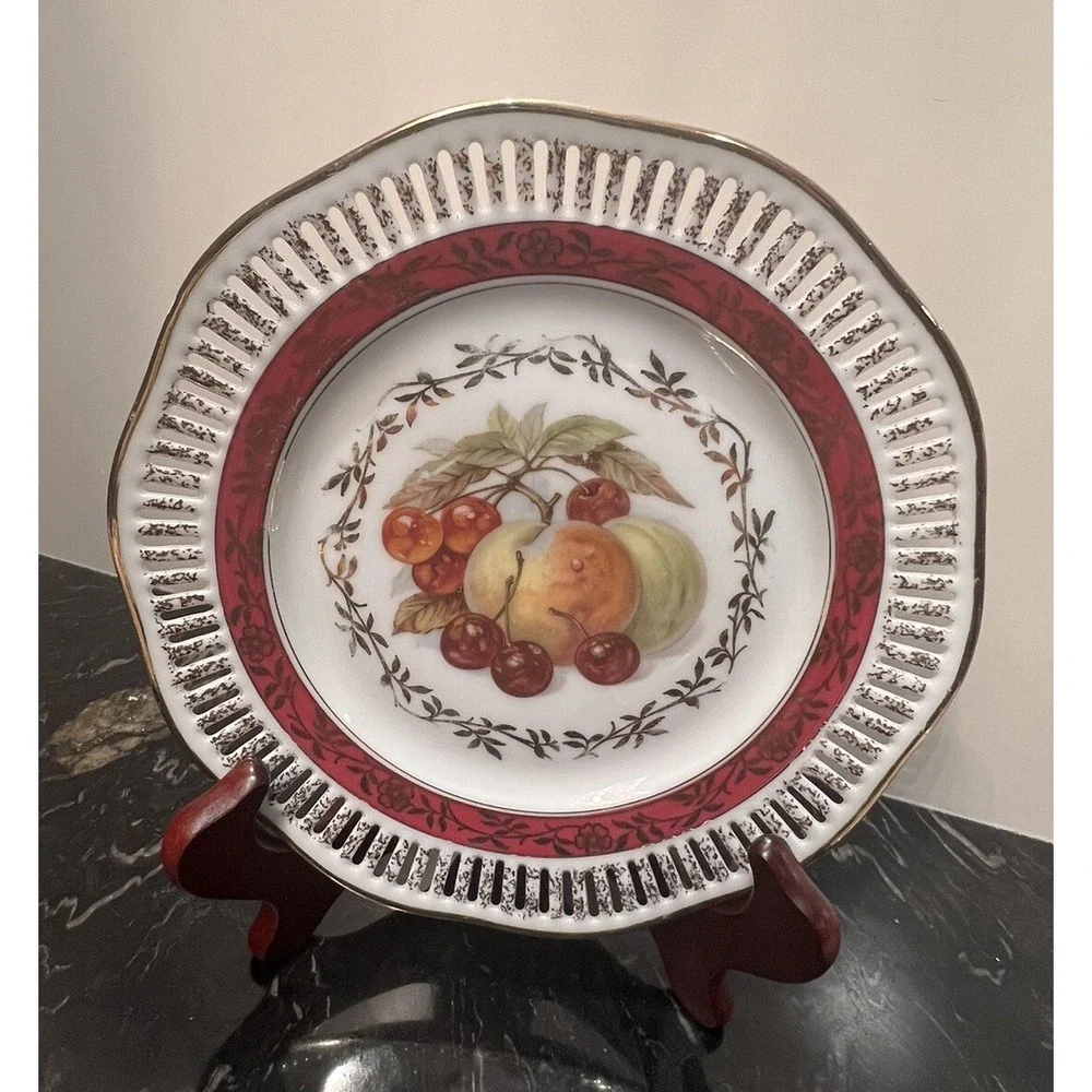 Vintage Winterling Bavaria Plates Fruit Pierced/Reticulated Set of 7 Pcs